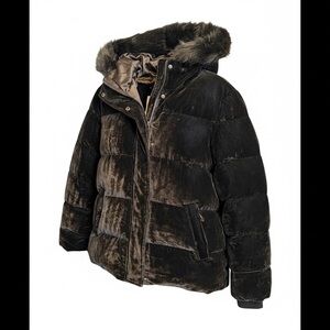 Kate Spade Black Puffer Jacket with Faux Fur Hood